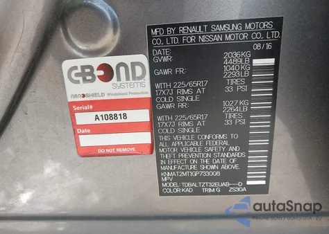 2016 Nissan Rogue Sv z USA, uszkodzony, nr VIN KNMAT2MT1GP733008